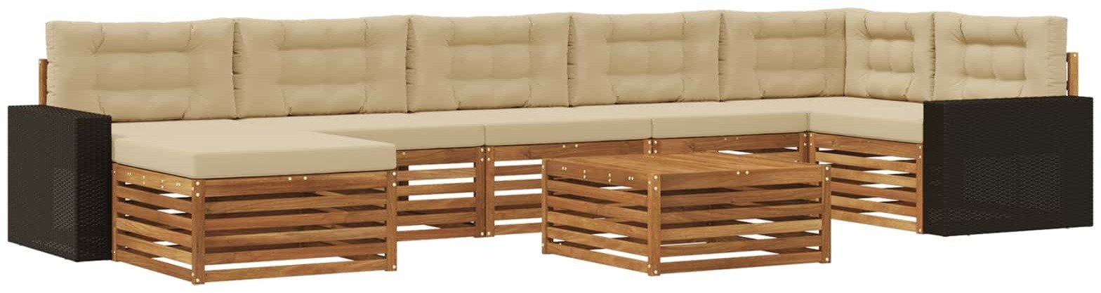 vidaXL Zestaw sof na zewnątrz z poduszką 8 pcs Naturalny i Beżowy