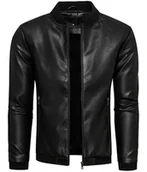 Kurtki męskie - Kurtka męska skórzana czarna z stójką Recea - miniaturka - grafika 1