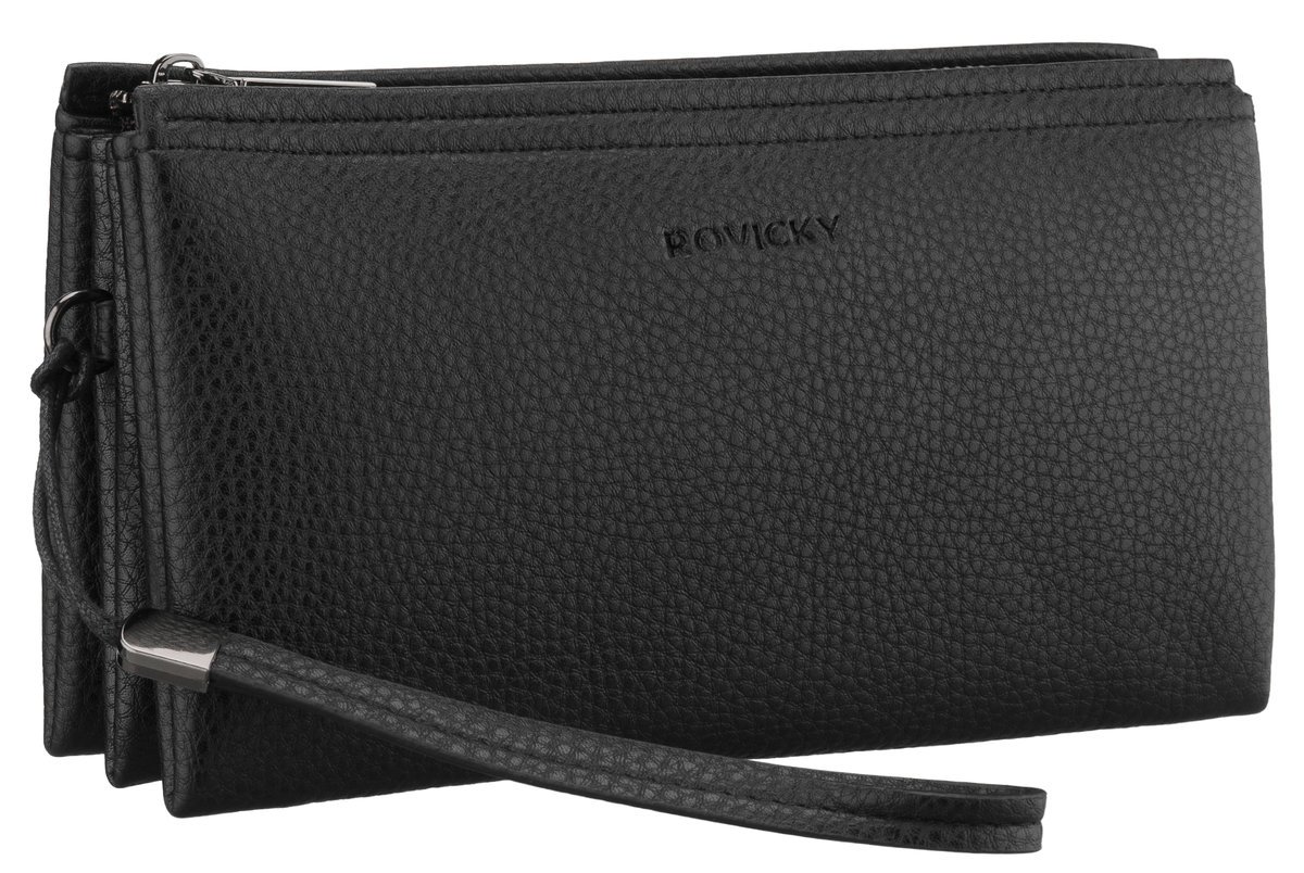 Saszetka męska piterek ROVICKY mała do ręki pasek na nadgarstek kiszeń na telefon portfel 2w1 elegancka czarna