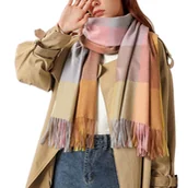 Apaszki i szaliki damskie - Szalik Damski kaszmirowy wełna różowy szary - miniaturka - grafika 1