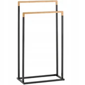 Wieszaki łazienkowe - Stojak Wieszak Ręczniki Bambusowy Czarny Podłogowy - miniaturka - grafika 1