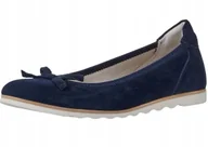 Baleriny - TAMARIS BALERINY SKÓRZANE GRANATOWE Z OZDOBNĄ KOKARDKĄ 41 J6A - miniaturka - grafika 1