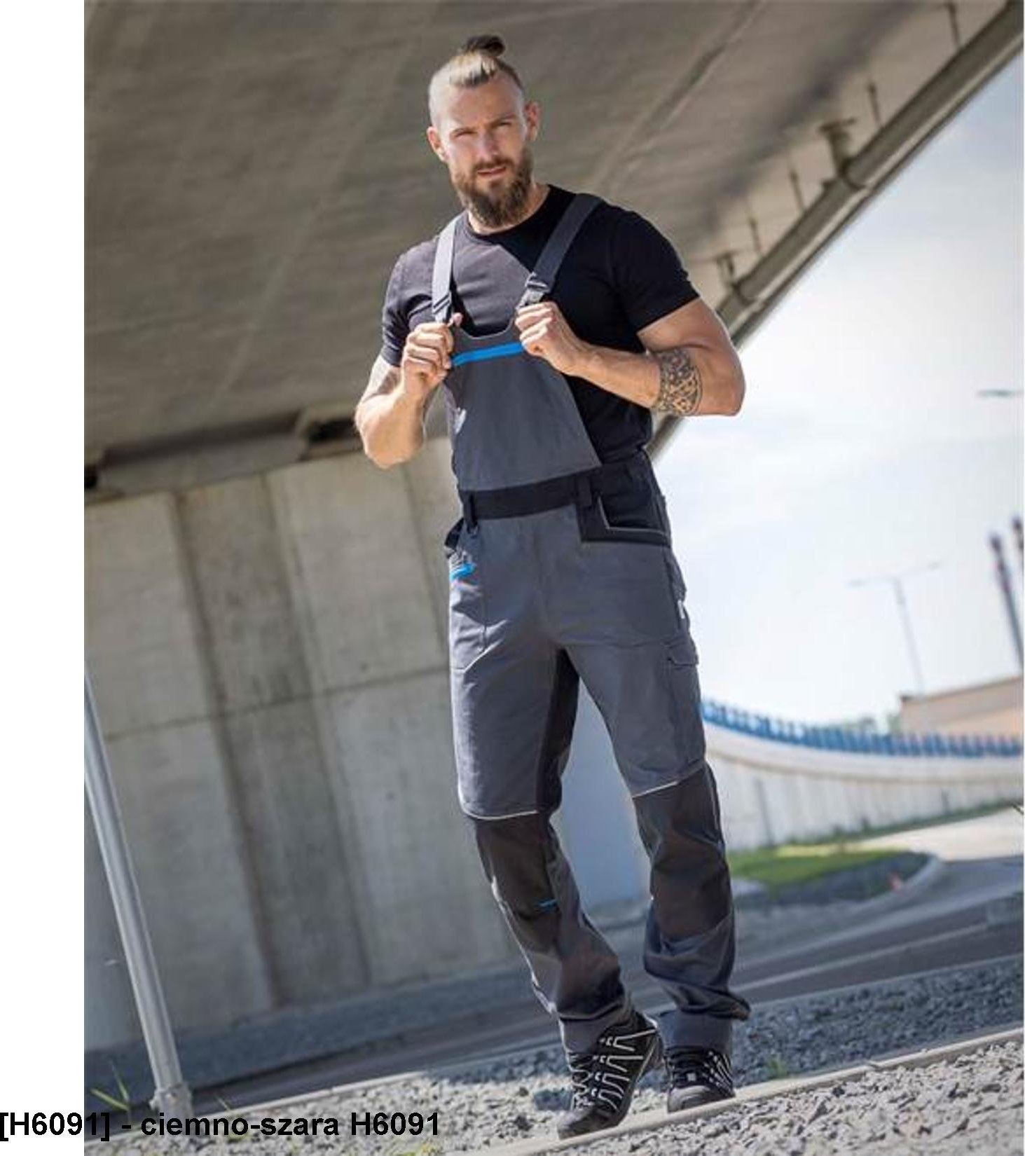 Ardon ARDON 4Xstretch - spodnie robocze ogrodniczki stretch, dużo praktycznych kieszeni + na nakolanniki, d-ring, oddychający - ciemno-szara H6091 48