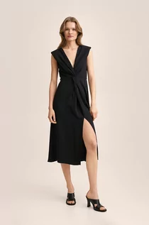 Sukienki - Mango sukienka kolor czarny midi rozkloszowana - grafika 1