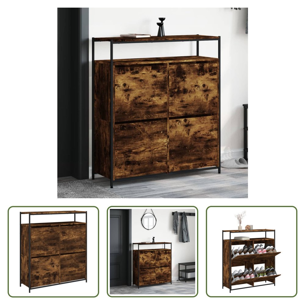 The Living Store Szafka na buty z 4 klapami dąb wędzony 100x34x112 cm