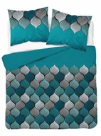 Pościel - Pościel satynowa 140x200 5226a turkusowa wzory geometryczne - miniaturka - grafika 1