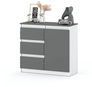 Komoda Wąska 80cm Do Salonu Sypialni 3 Szuflady Nowoczesna Biała Szara Mat - Komody - miniaturka - grafika 1