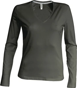 Kariban Ladies T-Shirt V-Neck Long Sleeve K382 Green Dark Khaki L - Koszulki i topy damskie - miniaturka - grafika 1