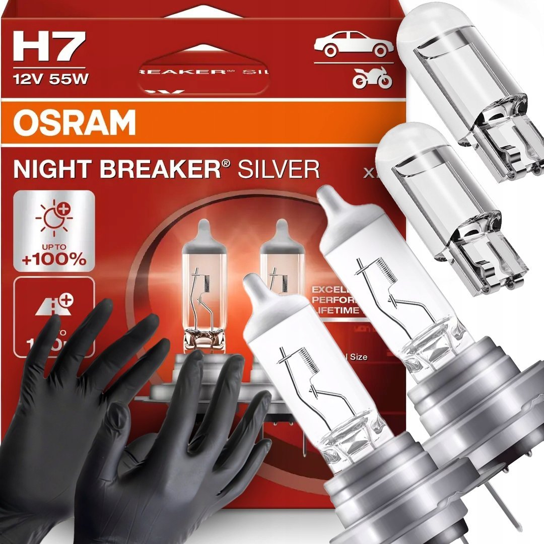 Żarówki Osram H7 Night Breaker Silver +100% W5W Led Clear Rękawiczki