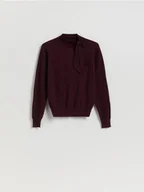 Swetry damskie - Reserved - Sweter z wiązaniem - mahoniowy - miniaturka - grafika 1