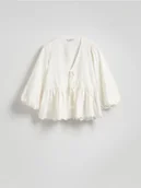 Bluzki damskie - Reserved - Bluzka z dodatkiem lnu - biały - miniaturka - grafika 1