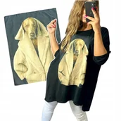 Bluzki damskie - MODNA TUNIKA BLUZKA PIES BAWEŁNA wygodna luźne biodra print 50 52 5XL 6XL - miniaturka - grafika 1