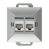 Gniazdka elektryczne - 9001487 Gniazdo komputerowe podwójne srebrne RJ45 – 6CAT/P2 Perła Abex - miniaturka - grafika 1