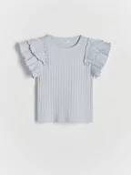 Koszulki dla dziewczynek - Reserved - T-shirt z falbankami na rękawach - jasnoniebieski - miniaturka - grafika 1