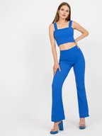 Komplety damskie - Komplet letni ciemny niebieski casual top i spodnie dekolt prostokątny na ramiączkach nogawka szeroka długość długa - miniaturka - grafika 1