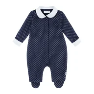 Pajacyki dla niemowląt - Pajac ze stópkami, granatowy w kropeczki 68 - miniaturka - grafika 1