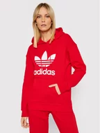 Bluzy damskie - Adidas Bluza adicolor Trefoil Czerwony Regular Fit - miniaturka - grafika 1