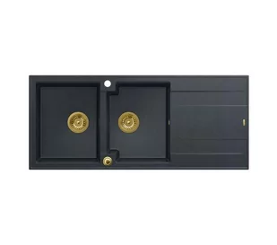 Quadron HQE11650U8_PVDG1_P2O Evan 121 black diamond - czarny metalik/złoty - granitowy - wpuszczany w blat - ociekacz - Zlewozmywaki - miniaturka - grafika 1