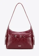 Torebki damskie - Damska listonoszka z imitacji skóry z ozdobnym paskiem bordowa - miniaturka - grafika 1