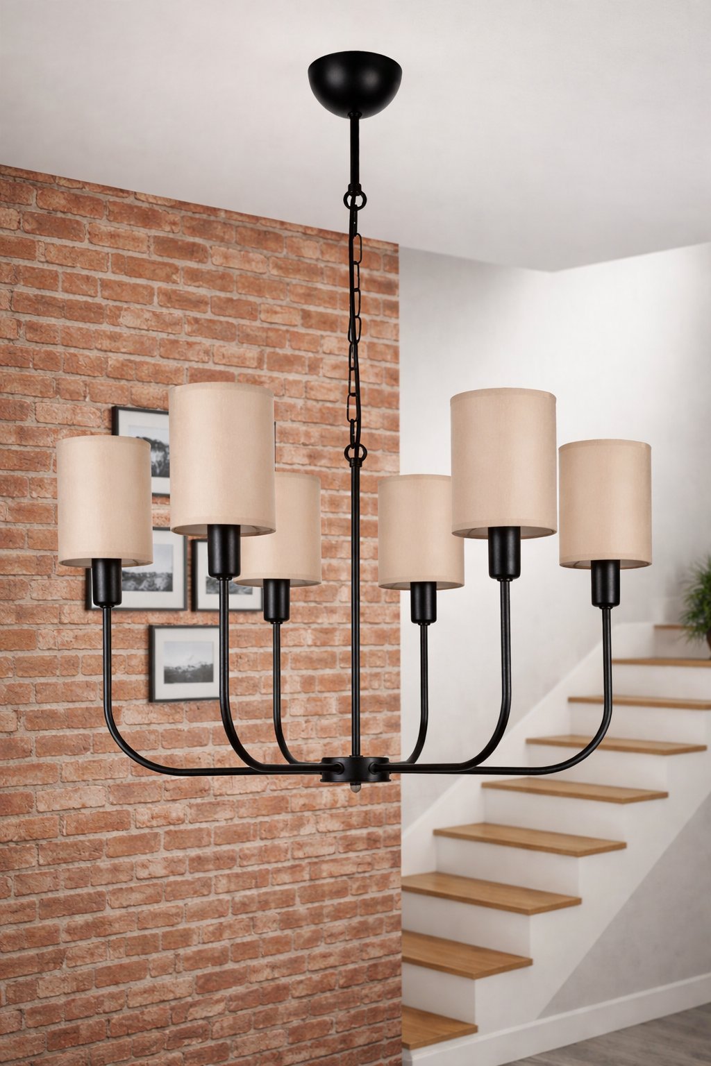 Lampa wisząca BRISA 6 czarna, z abażurami materiałowymi