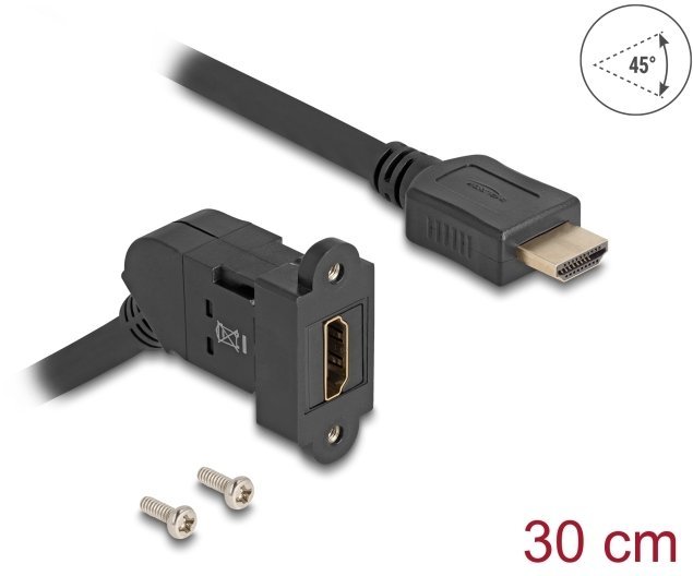 Kabel Delock Keystone Moduł HDMI gniazdo montażowe 45° kątowe do wtyku HDMI z 30 cm Kabel 8K 60 Hz czarny 67157