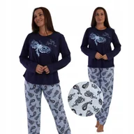 Piżamy damskie - PIŻAMA VIENETTA 6XL KOMPLET DŁUGI RĘKAW Bawełna motyl Granatowa - miniaturka - grafika 1