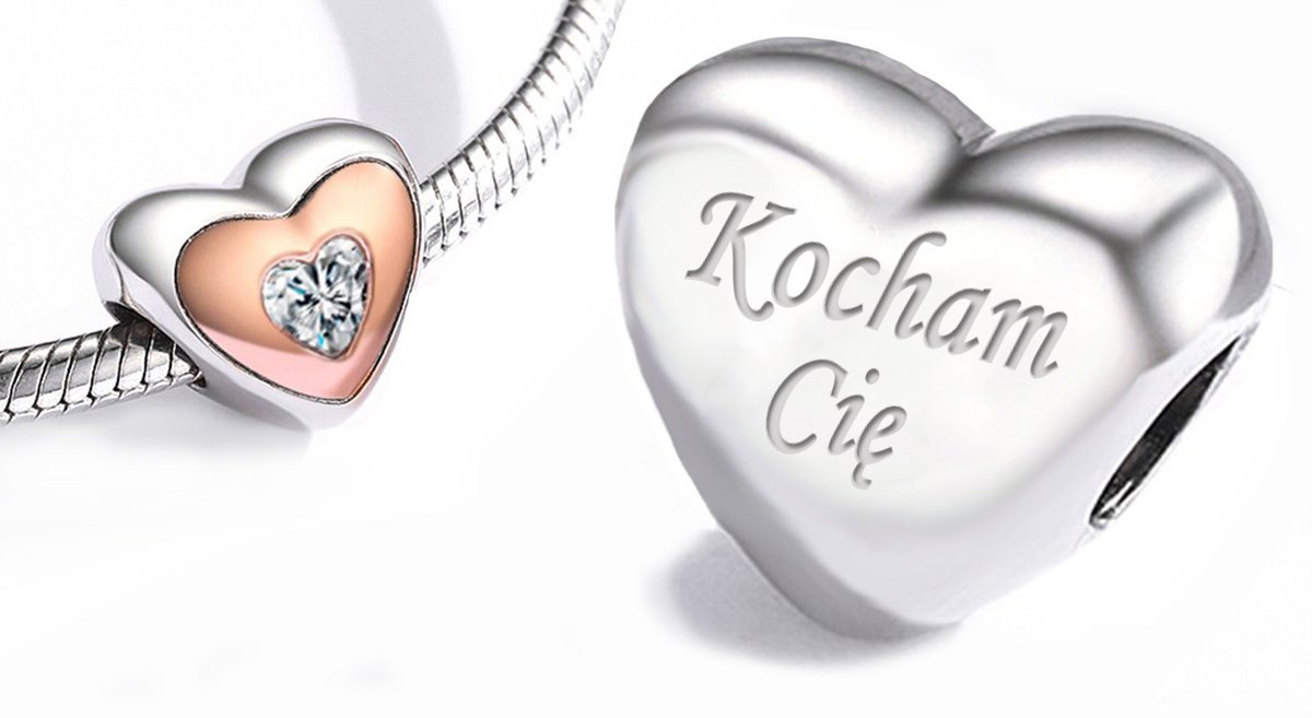 Charms do Pandora KOCHAM CIĘ Charms Serce GRAWER Srebro 925 Charmsy MODA TRUSKY