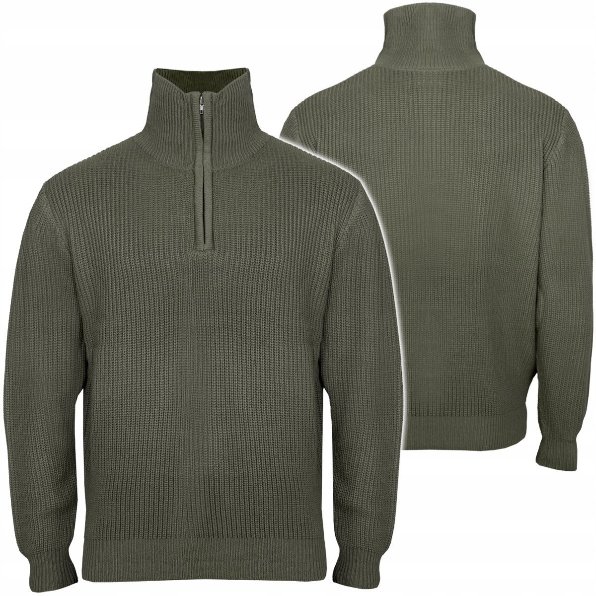 Bluza Męska Sweter Mfh Pullover Troyer Z Zamkiem Gruby I Ciepły Olive M