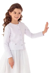 Biały żakiet bolerko komunijne dla dziewczynki do komunii komunia zakiet553-098 - Moda i Uroda OUTLET - miniaturka - grafika 1