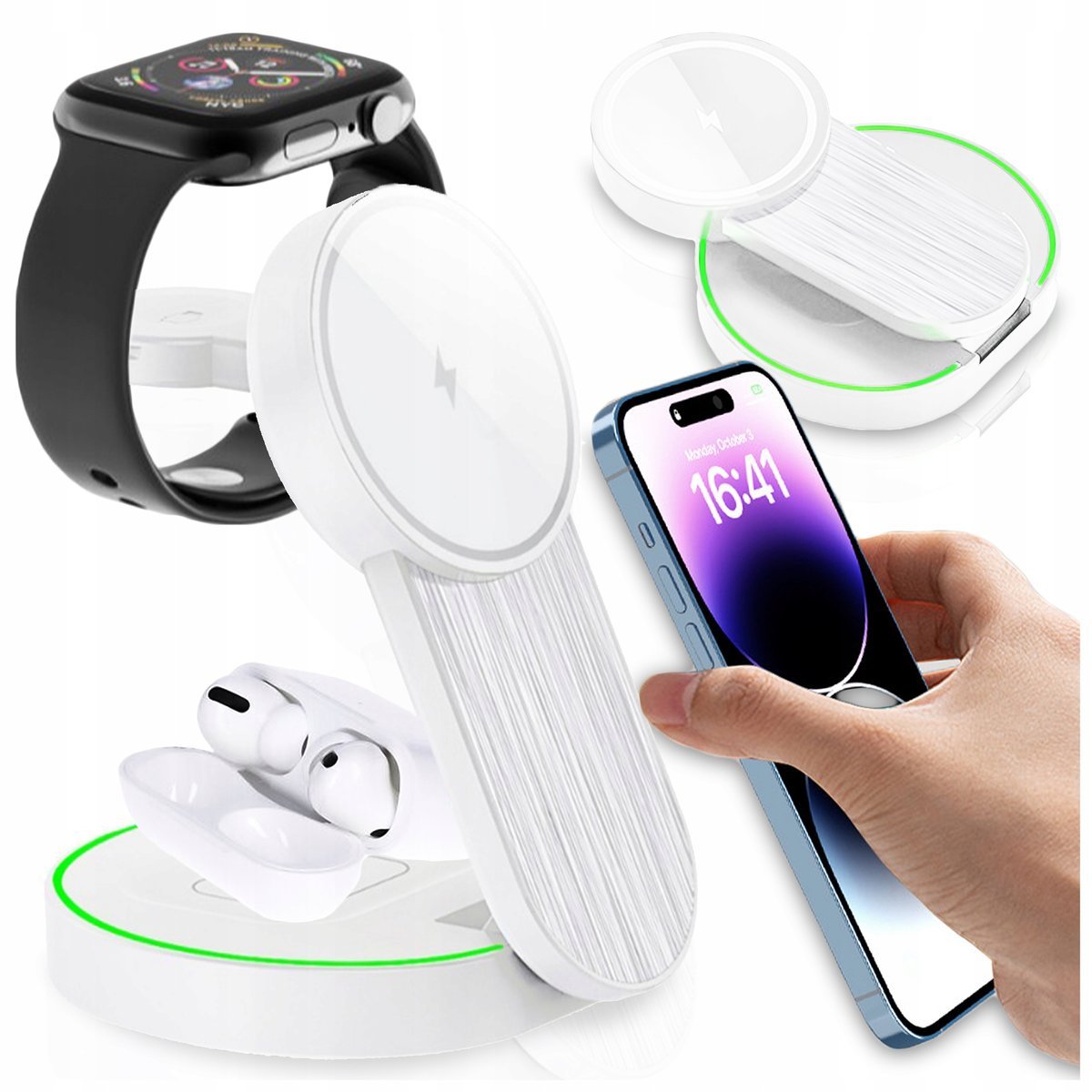 3w1 ŁADOWARKA INDUKCYJNA do IPHONE 13 14 15 16 PRO X APPLE Watch iPods 15W