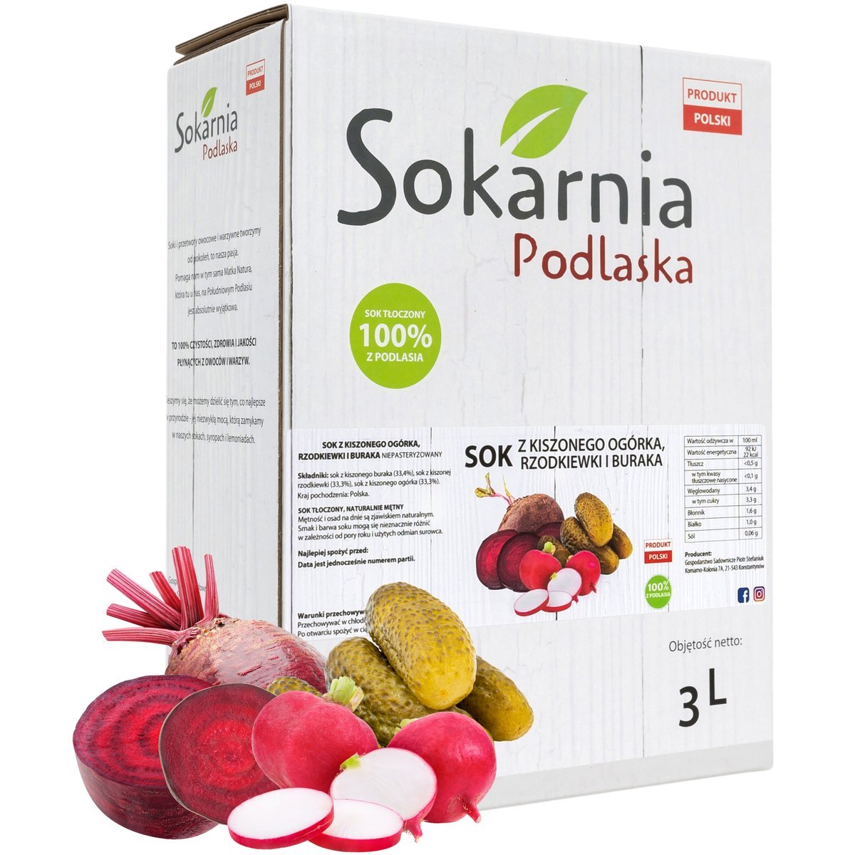 SOK WARZYWNY 3L Z Kiszonych Ogórków Rzodkiewek i Buraków Pyszny Smak Zdrowy