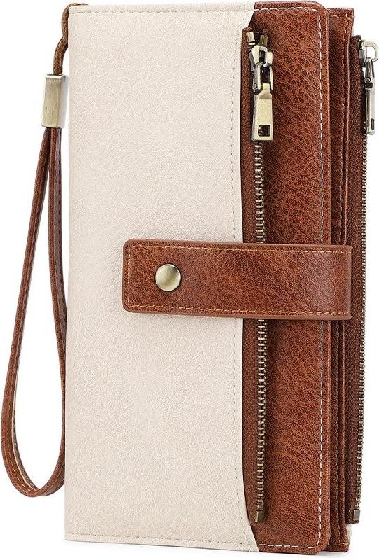 INF Portfel damski RFID, trójdzielny, długi, z PU, na karty i gotówkę Biały