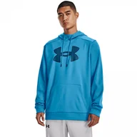 Bluzy sportowe męskie - Męska bluza treningowa nierozpinana z kapturem UNDER ARMOUR UA Armour Fleece Big Logo HD - niebieski - miniaturka - grafika 1