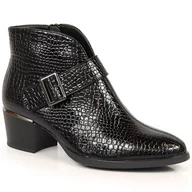 Botki damskie - Lakierowane botki damskie krokodyl ocieplane czarne Vinceza - miniaturka - grafika 1