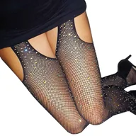 Rajstopy - Wycięte Rajstopy Z Pasem Czarne Kabaretki Małe Oczka 20DEN Z Cyrkoniami 3/4 - miniaturka - grafika 1