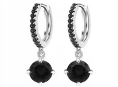 Kolczyki - Srebrne Kolczyki Z Wiszącymi Czarnymi Cyrkoniami - miniaturka - grafika 1