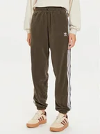 Spodnie sportowe damskie - adidas Spodnie dresowe adicolor Polar IY7835 Khaki Loose Fit - miniaturka - grafika 1