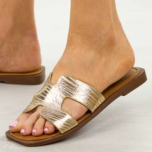 Złote mix płaskie klapki damskie Sergio Leone sk091H - Klapki i japonki damskie - miniaturka - grafika 1