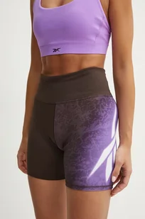 Reebok szorty treningowe LUX Collection kolor brązowy wzorzyste high waist 100205570 - Spodenki damskie - miniaturka - grafika 1