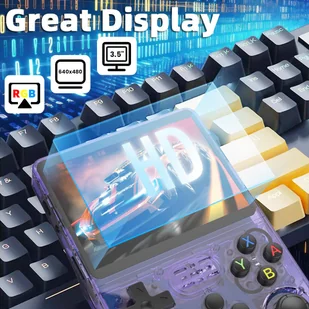 R36S Handheld Game Console, 3.5-inch IPS Screen, Linux System, 11 Emulator, 64GB - Transparent Purple - Konsole i gry retro - miniaturka - grafika 3