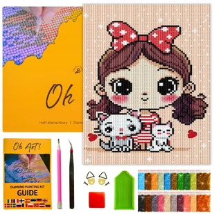 HAFT DIAMENTOWY 5D z Ramką dla dzieci kot Diamond Painting 20x30 Oh Art! - Zabawki kreatywne - miniaturka - grafika 1