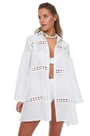 Koszule damskie - Trendyol Damska koszula z regularnym kołnierzem Basic Tkana koszula, biały, 68 - miniaturka - grafika 1