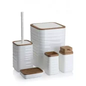 Akcesoria łazienkowe - HowHomely Zestaw łazienkowy Wave/drewno biały - miniaturka - grafika 1
