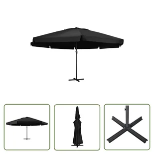 The Living Store Parasol ogrodowy na aluminiowym słupku - 500 cm - czarny - Parasol Ogrodowy - Parasole ogrodowe - miniaturka - grafika 1