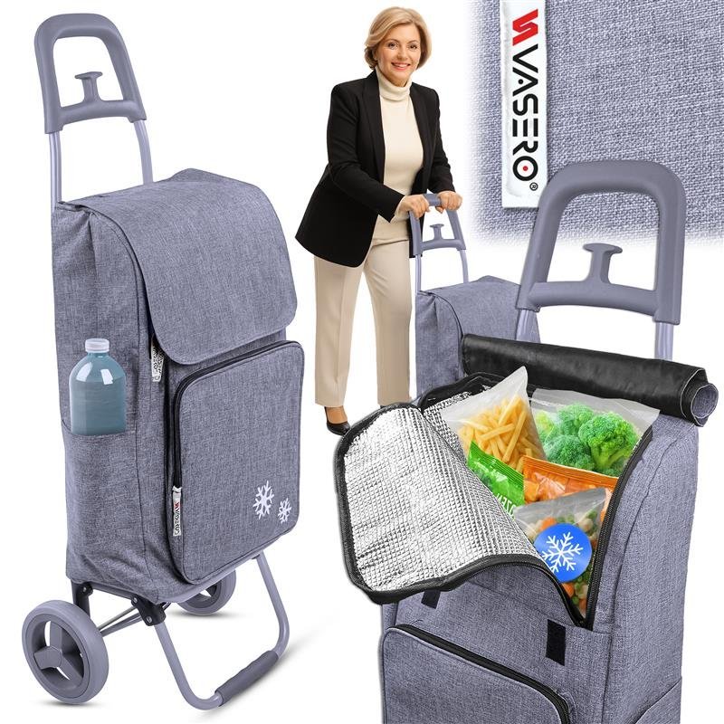 WÓZEK na zakupy ZAKUPOWY wytrzymały TERMO TORBA na kółkach WYTRZYMAŁA SZARY