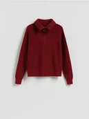 Swetry damskie - Reserved - Sweter z wiskozą - karminowy - miniaturka - grafika 1