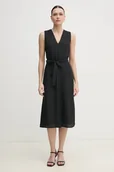 Sukienki - Calvin Klein sukienka z domieszką lnu kolor czarny midi rozkloszowana K20K208424 - miniaturka - grafika 1