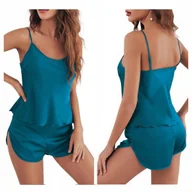 Piżamy damskie - Piżama satynowa spodenki top dwuczęściowa - XXL - miniaturka - grafika 1