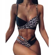 Stroje kąpielowe - STRÓJ KĄPIELOWY DWUCZĘŚCIOWY SEXY BIKINI WIĄZANIE PUSH UP FIGI PANTERKA S - miniaturka - grafika 1