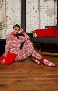 Piżamy damskie - Kombinezon damski piżama jednoczęściowa w norweski wzór Alaska, Kolor czerwony-wzór, Rozmiar M, Italian Fashion - Intymna - grafika 1